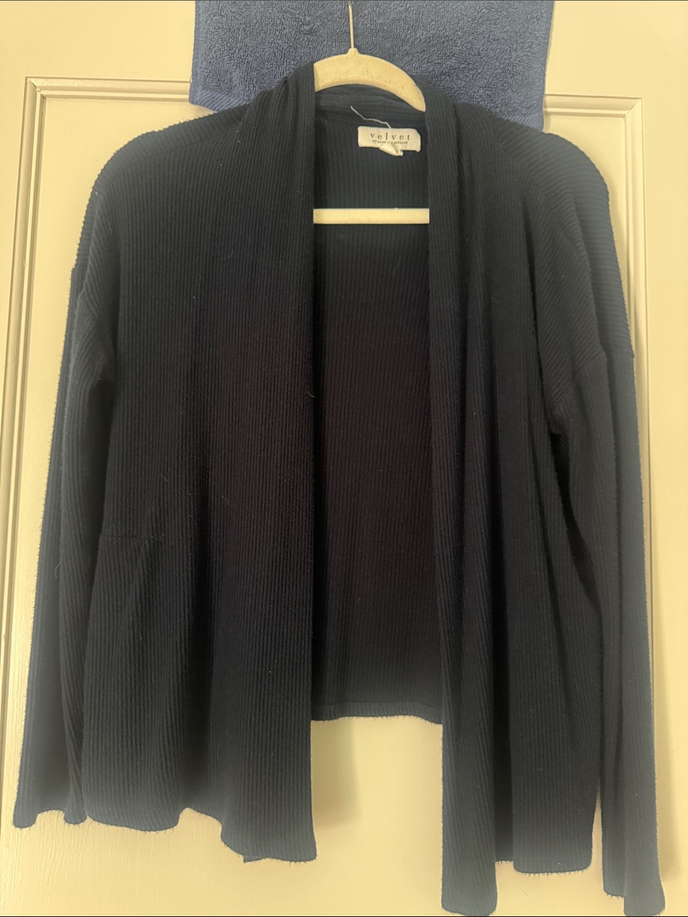 Velvet Black Open-Front Ribbed Cardigan It's NAVY